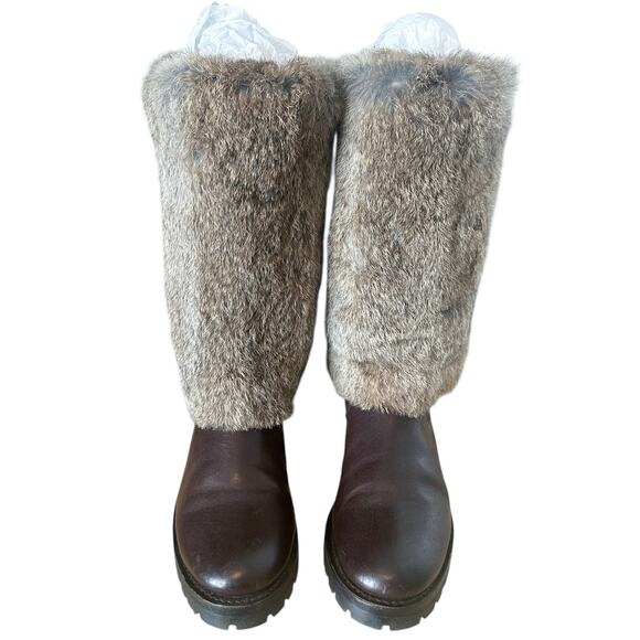 Frye Vintage Natalie Rabbit Fur Cuffed Burgundy Leather Boots 7.5 - Picture 4 of 12